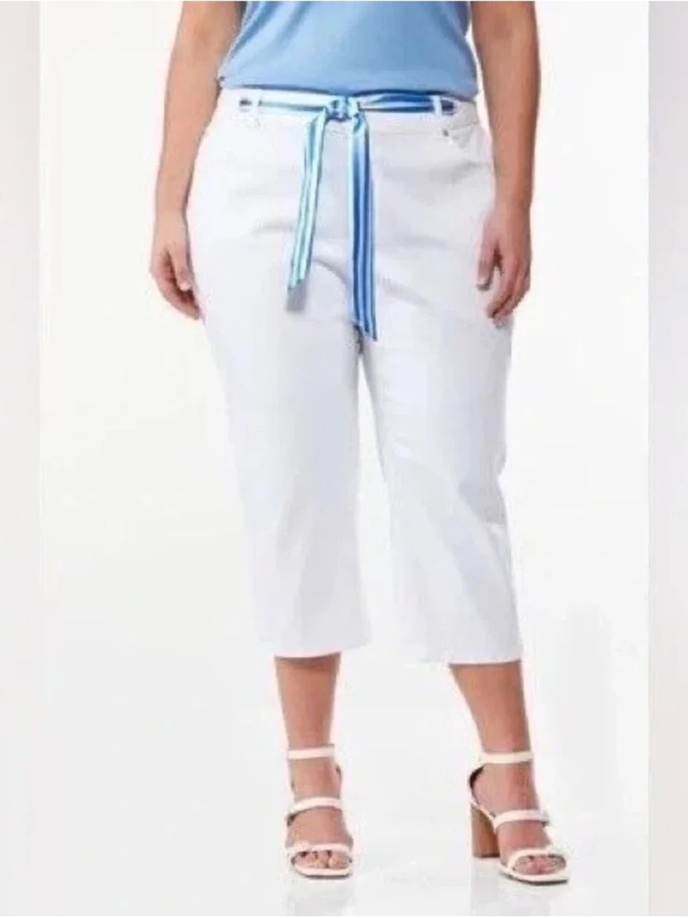 Cato | Plus Size Cropped Stripe Ribbon Jeans  Bright White